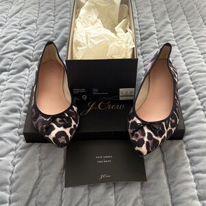 J Crew Leopard Satin Classic Gemma Ballet Flats Size 9 EUC
